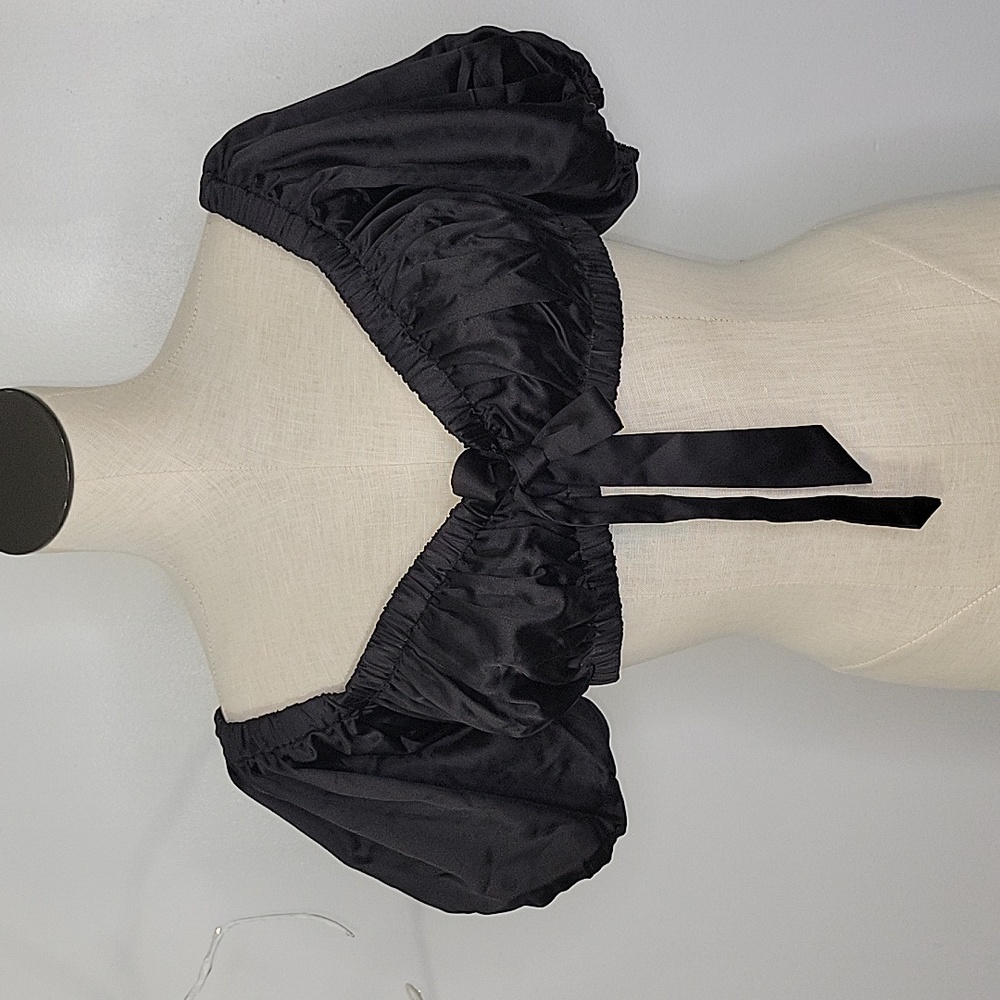 Forever 21 Black Satin Crop Off the Shoulder Top NWT SZ M   3/$15